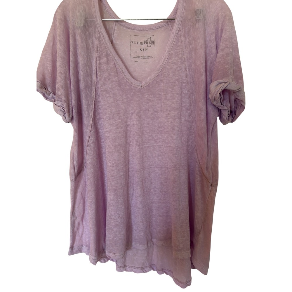 We The Free Free People Lavender Burnout V-Neck Tee Oversized Purple Shirt Small